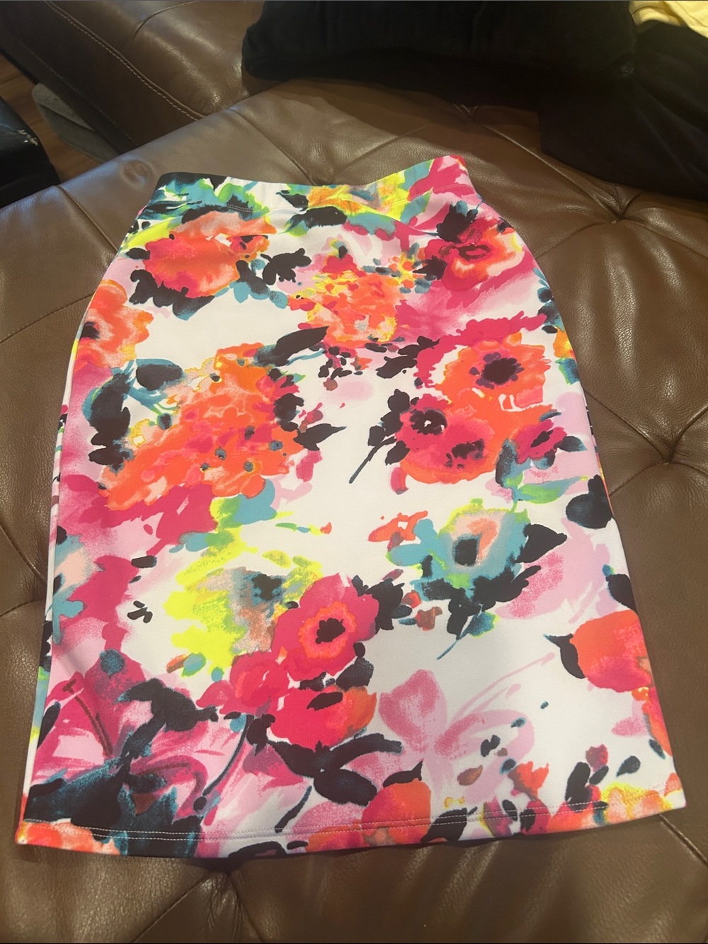 LARA Neon Floral Pencil Skirt - Pink, Coral, Yellow, Aqua, Black, White